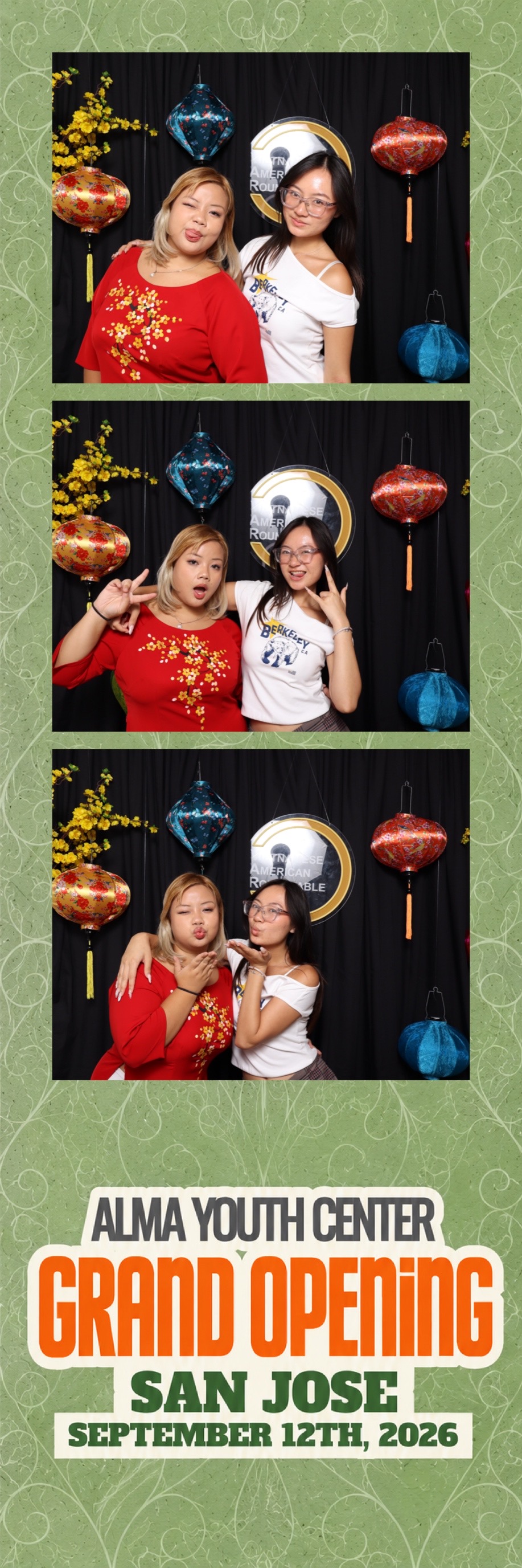 A photo booth print strip of two guests at the Alma Youth Center Grand Opening in San Jose